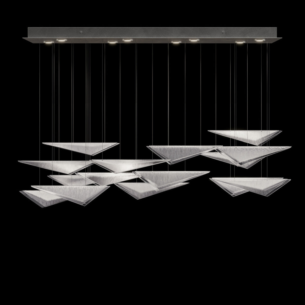 58-Inch Textured Glass Rectangular Pendant Light / Silver / Clear Linear