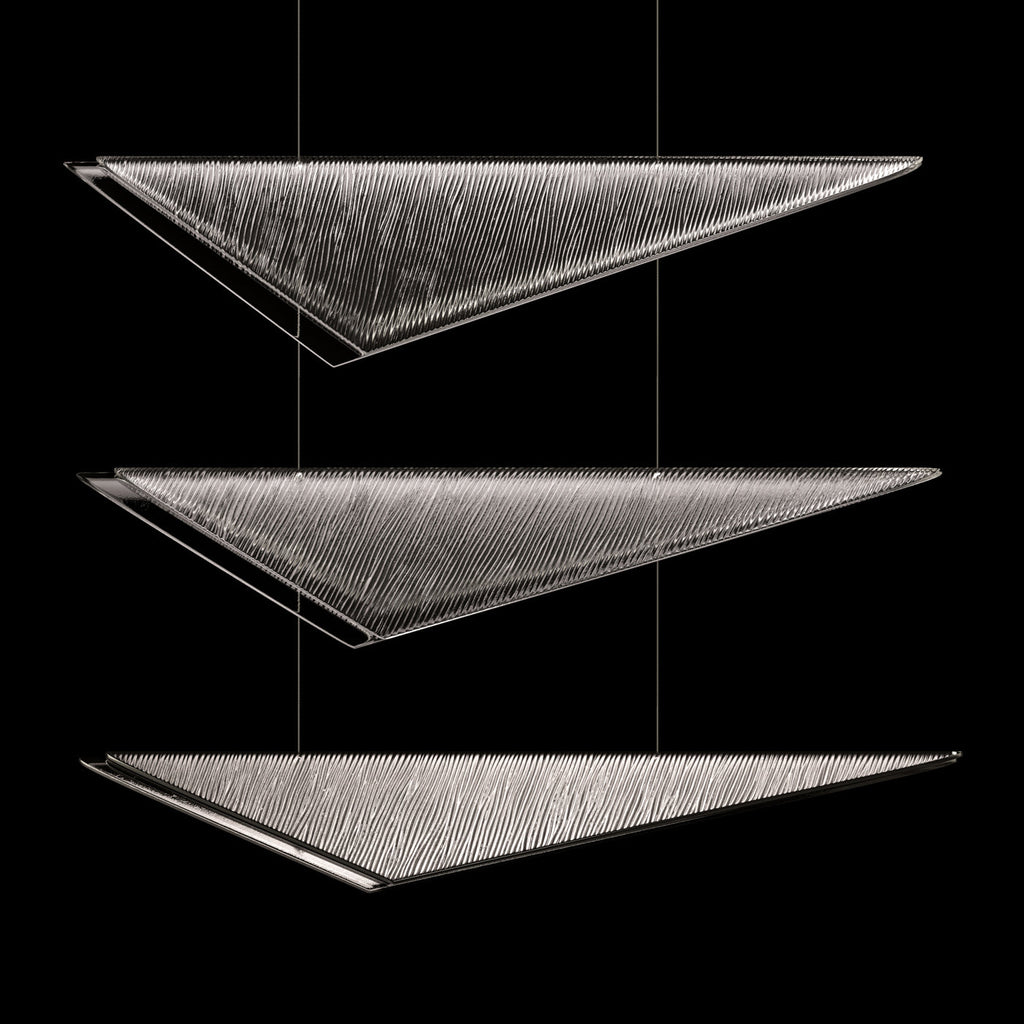 58-Inch Textured Glass Rectangular Pendant Light / Silver / Smoke Linear