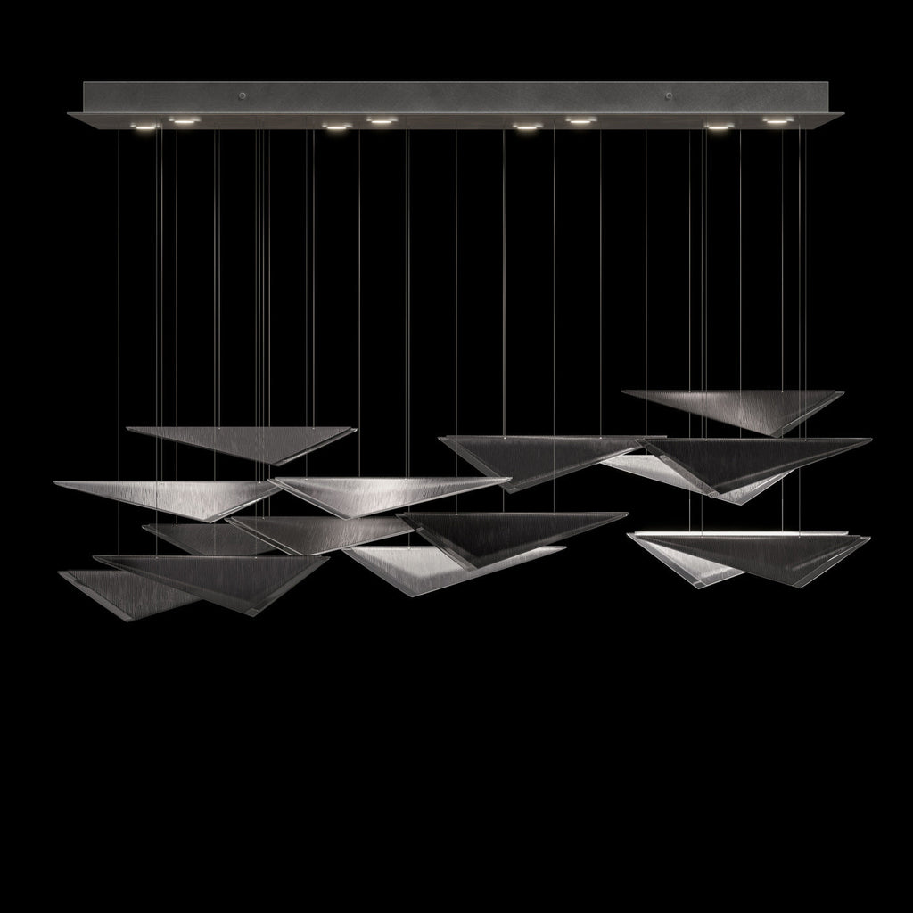 58-Inch Textured Glass Rectangular Pendant Light / Silver / Amber Linear