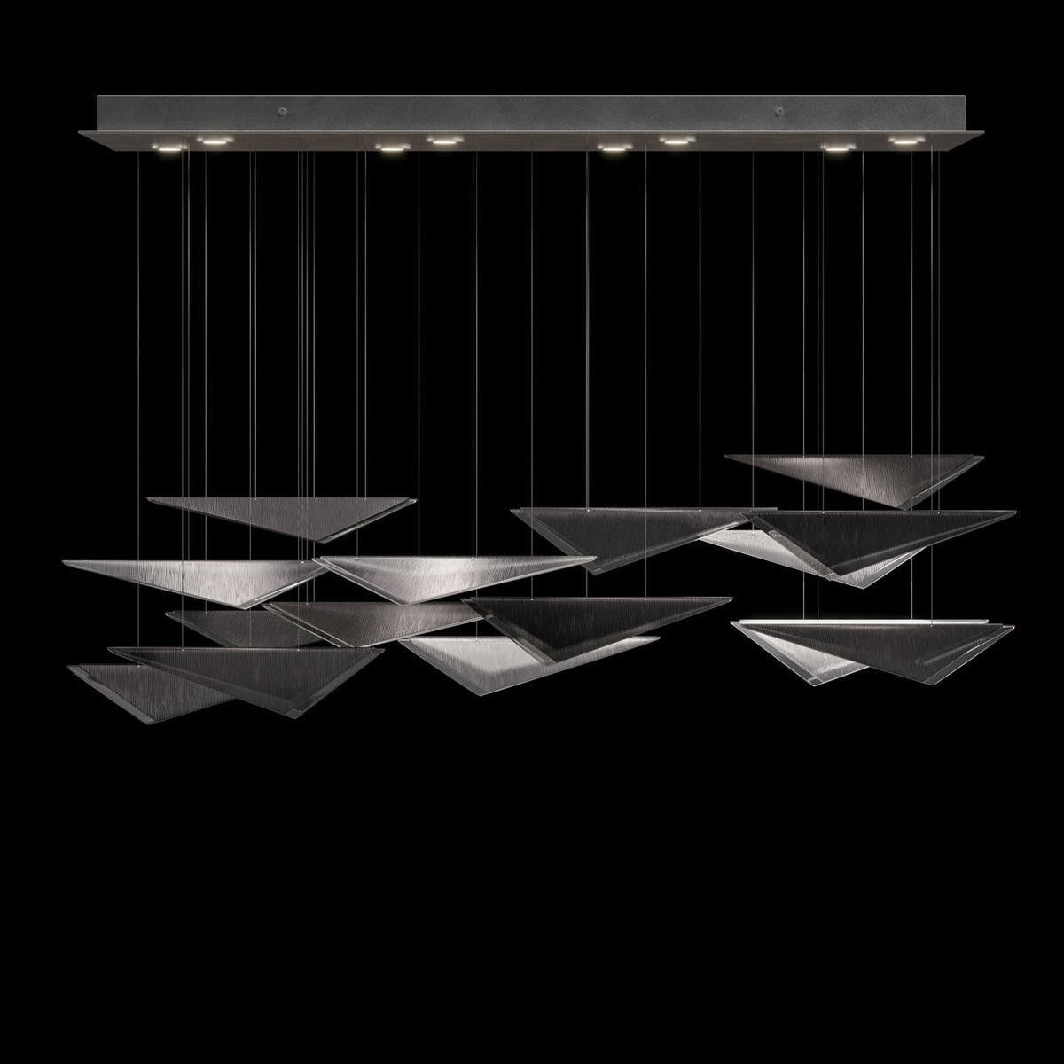 58-Inch Textured Glass Rectangular Pendant Light / Silver / Amber Linear
