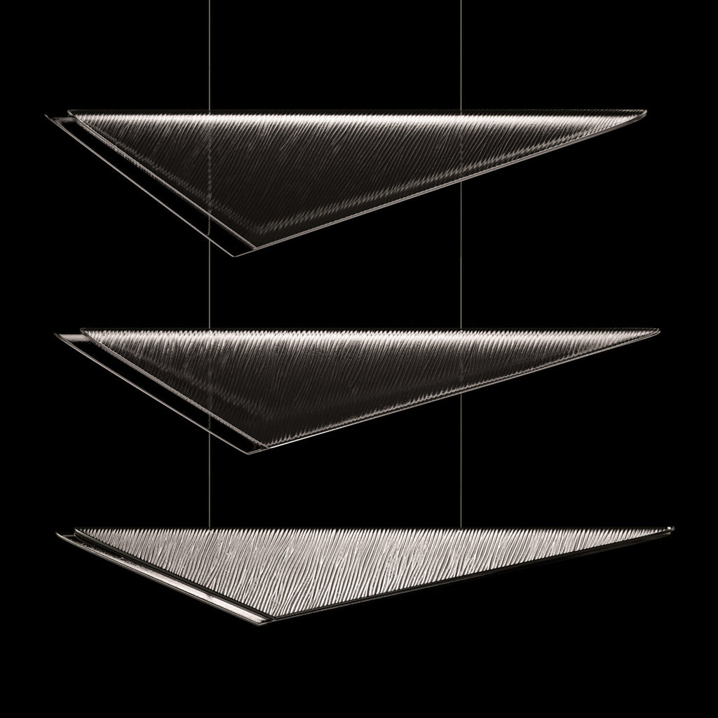 58-Inch Textured Glass Rectangular Pendant Light / Silver / Clear Hammered