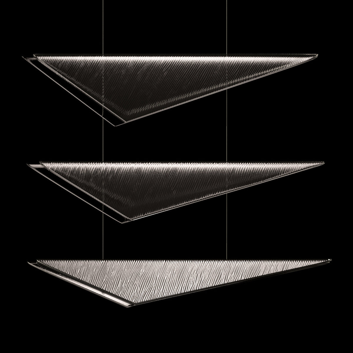 58-Inch Textured Glass Rectangular Pendant Light / Silver / Clear Hammered