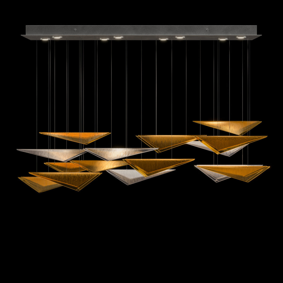 58-Inch Textured Glass Rectangular Pendant Light / Silver / Smoke Hammered