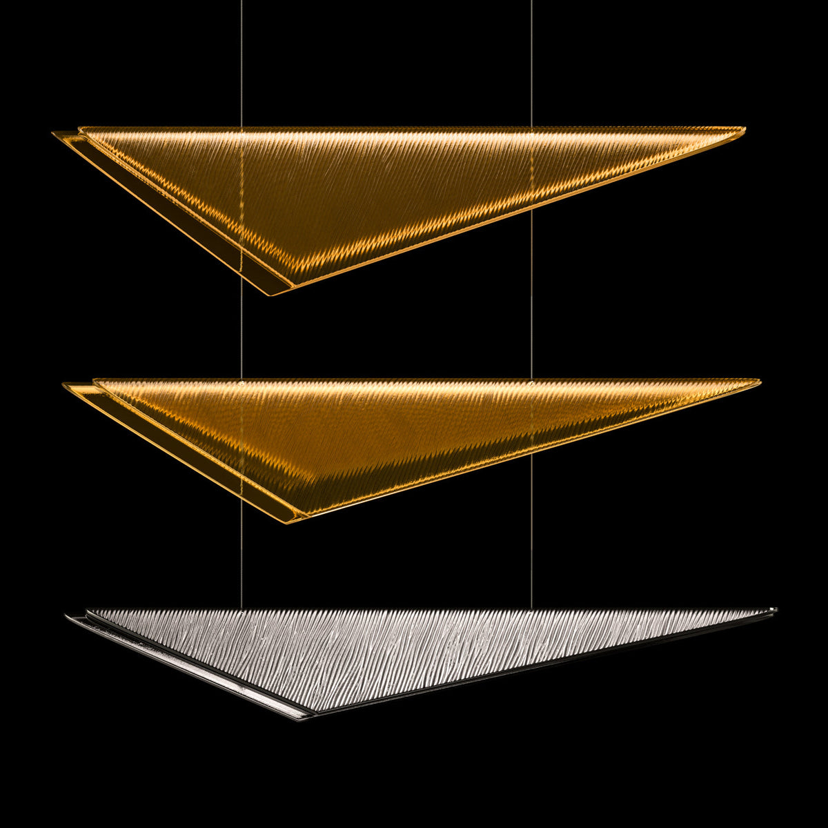 58-Inch Textured Glass Rectangular Pendant Light / Silver / Amber Hammered