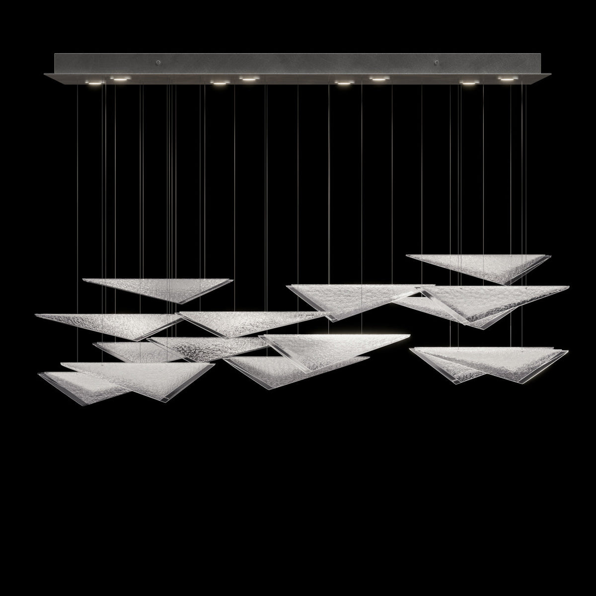 58-Inch Textured Glass Rectangular Pendant Light / Soft Gold / Clear Linear