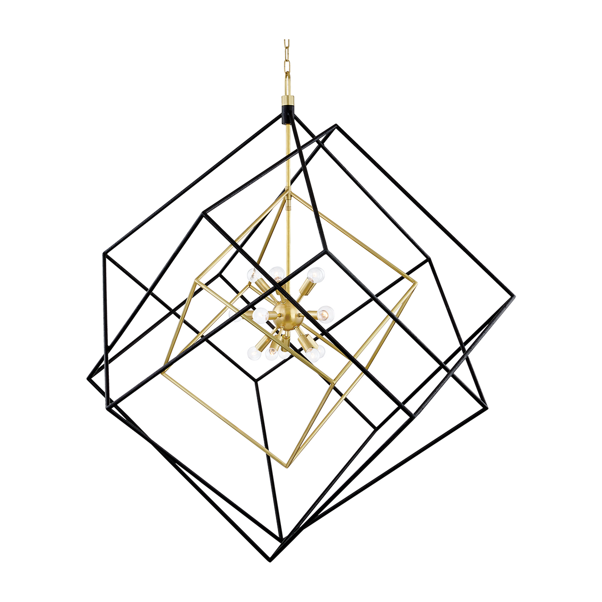 15-Light Geometric Cube Chandelier / Aged Brass/Black