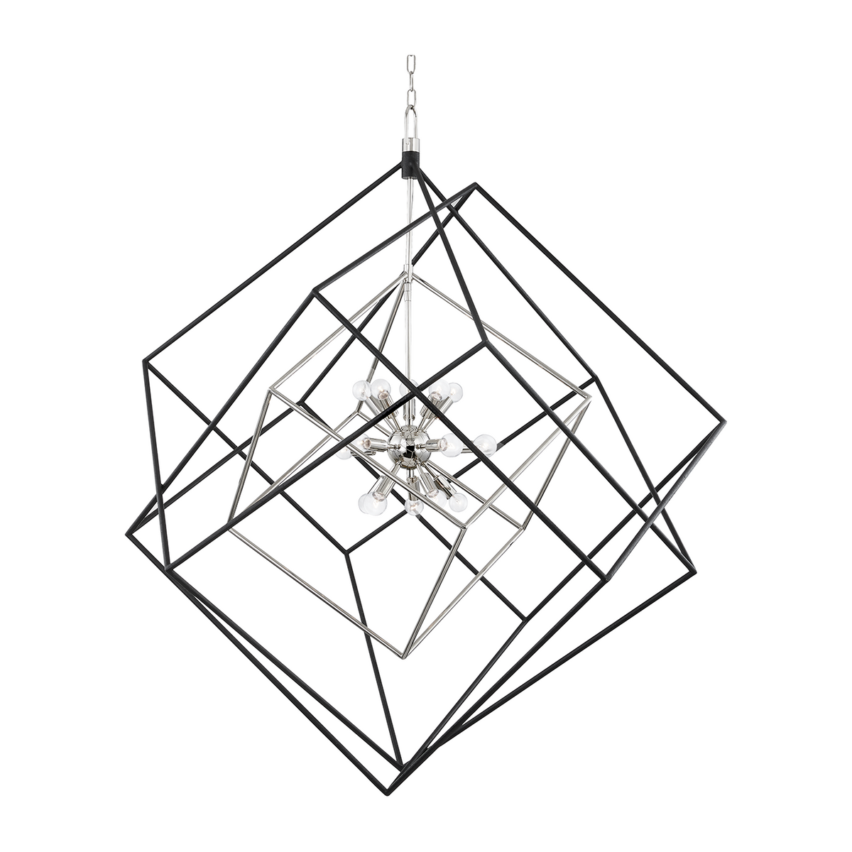 15-Light Geometric Cube Chandelier / Polished Nickel/Black