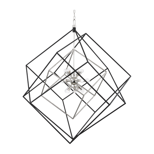 15-Light Geometric Cube Chandelier / Polished Nickel/Black