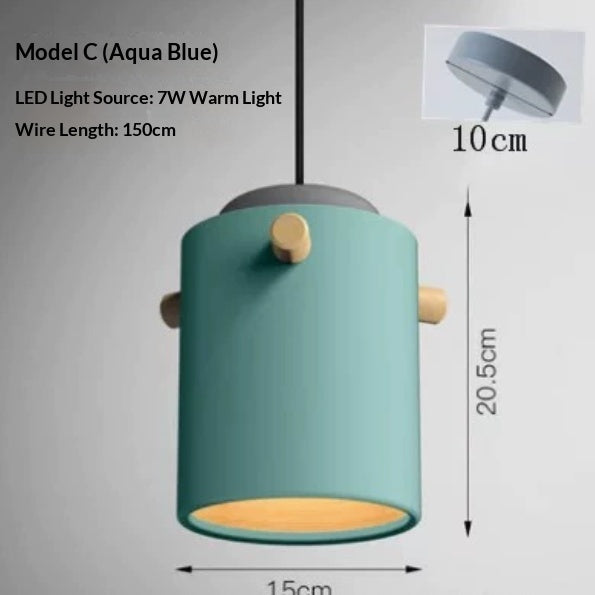 Nordic Macaron Aluminum Pendant Light / Water blue / White light / A
