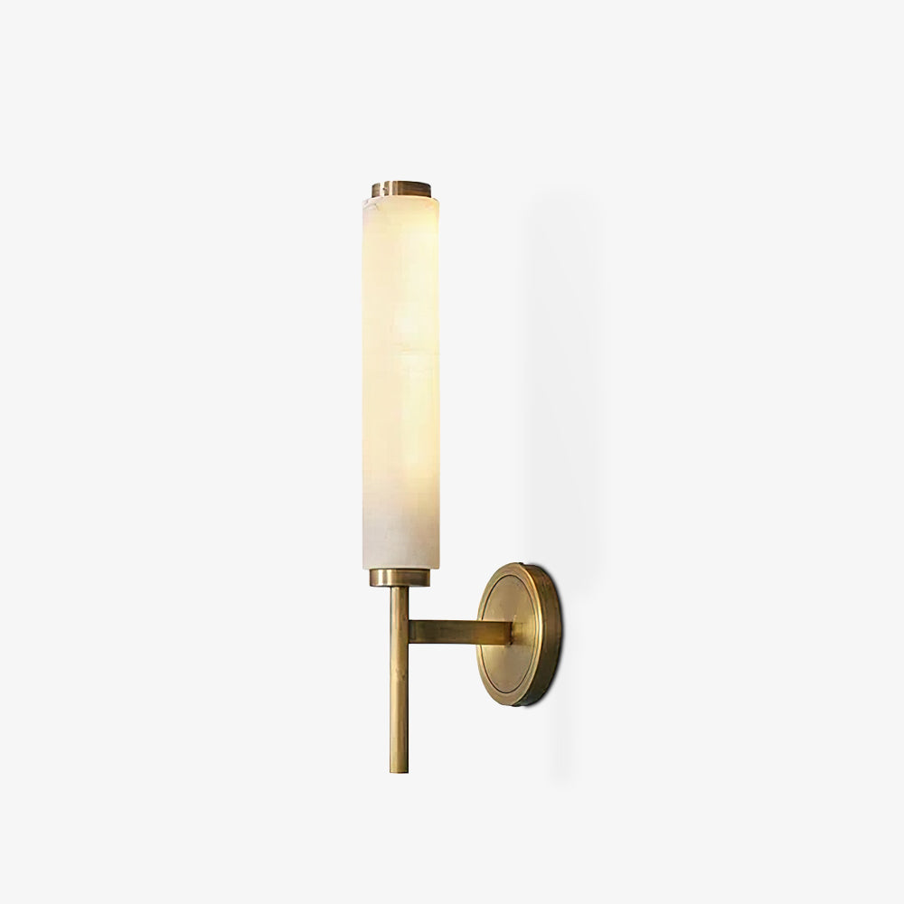 Antique Brass Alabaster LED Wall Light / W 9.6″ x H 18.9″ / W 24.5cm x H 48cm Set of 2 / Brass & White / Cool Light