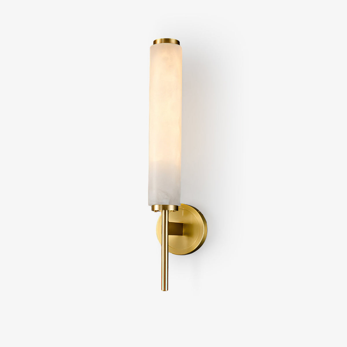 Antique Brass Alabaster LED Wall Light / W 4.7″ x H 18.9″ / W 12cm x H 48cm / Brass & White / Warm Light