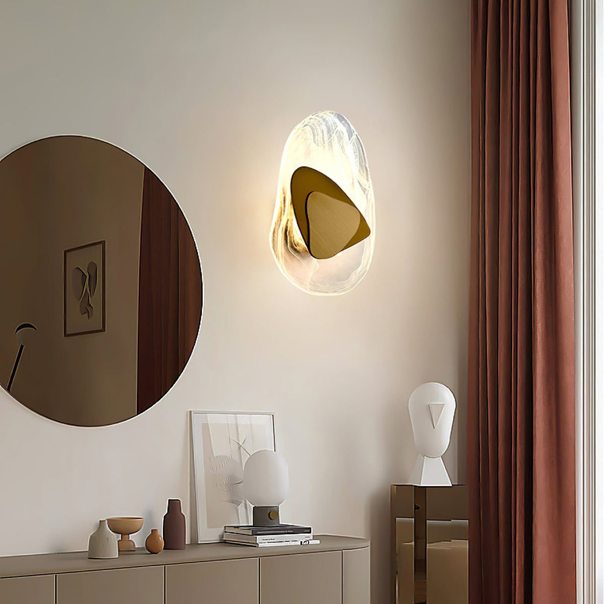 Translucent Glass Integrated LED Wall Light / ∅ 7.9″ x H 12.2″ / Dia 20cm x H 31cm / Black / Cool Light
