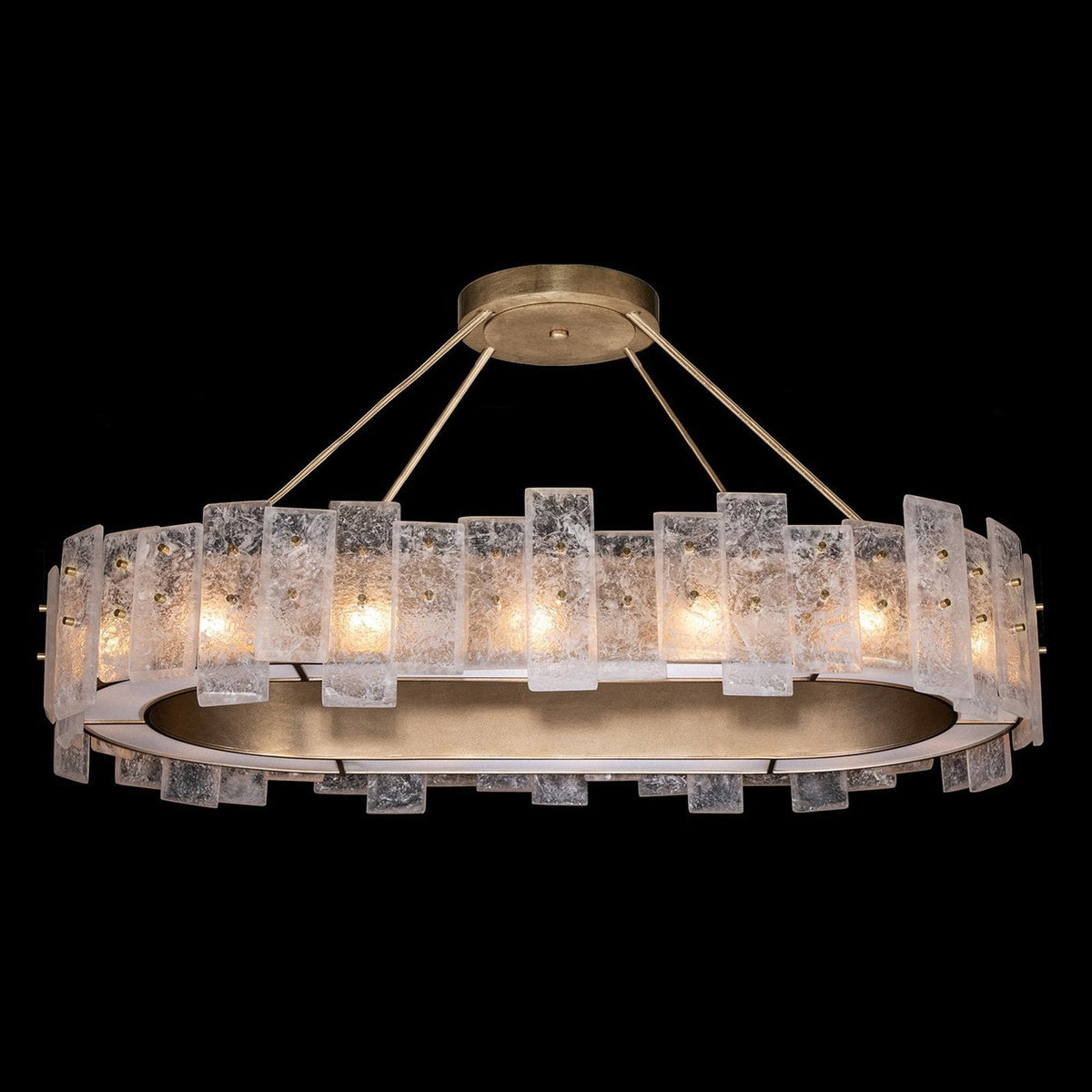 44-Inch Oblong Cast Glass Pendant Light / Gold