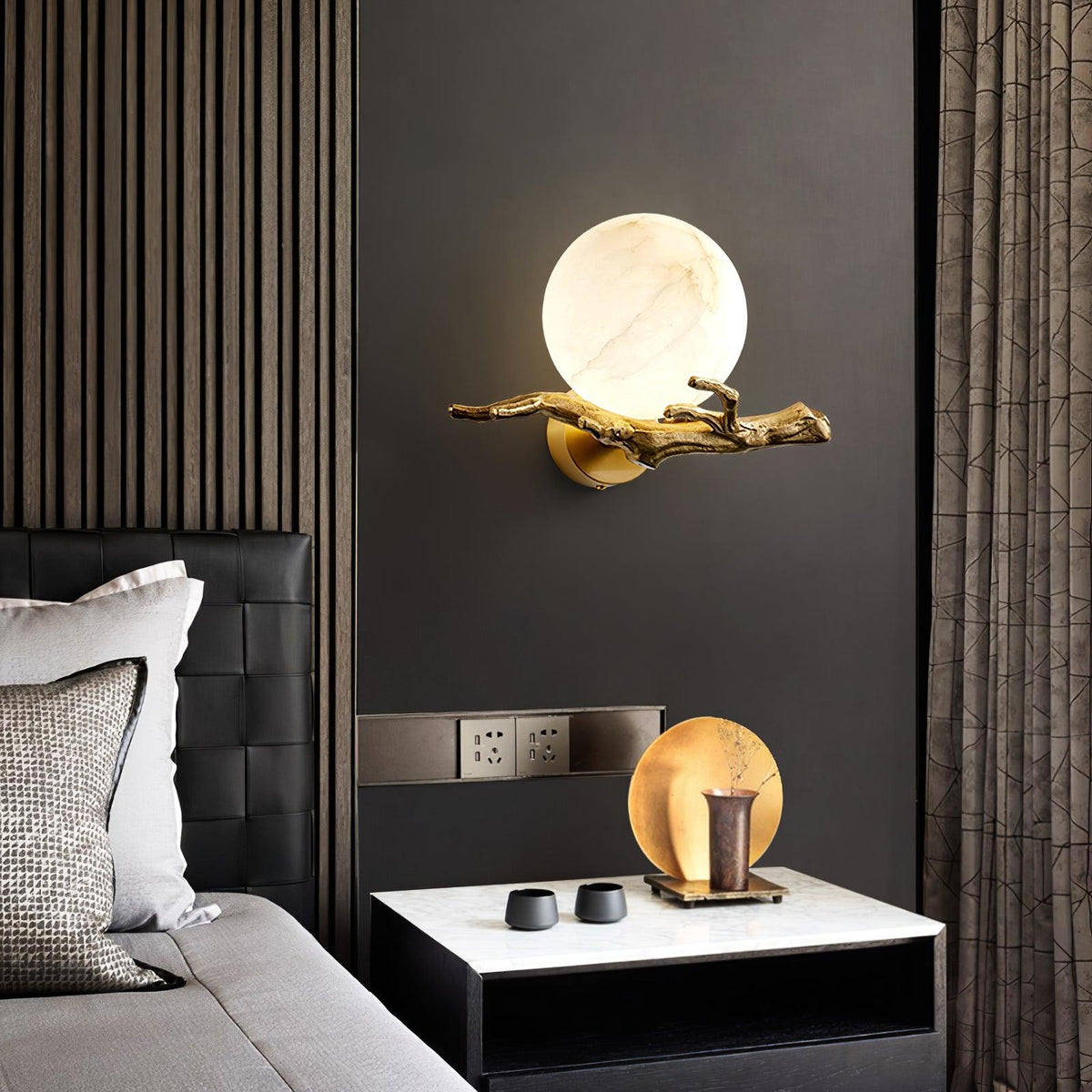 Brass Marble Branch Wall Light / ∅ 11.8″ x H 7.8″ / Dia 30cm x H 20cm Set of 2 / Brass & White