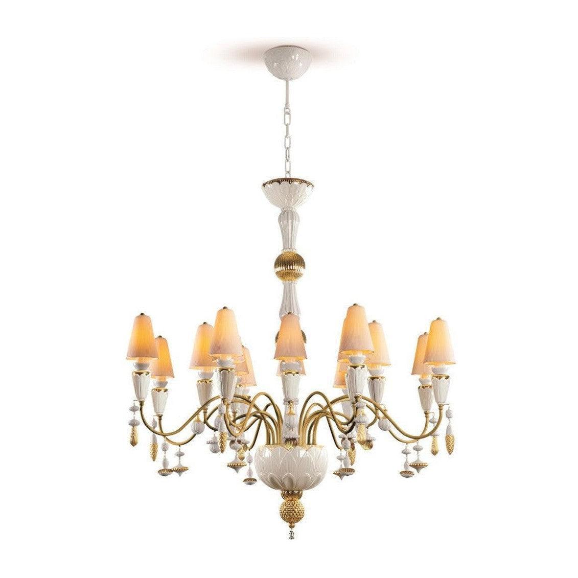 16-Light Organic Porcelain Chandelier / White / Medium