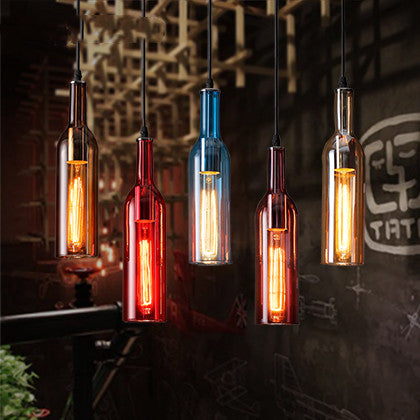 5-Light Colored Glass Bottle Chandelier / Wine Red